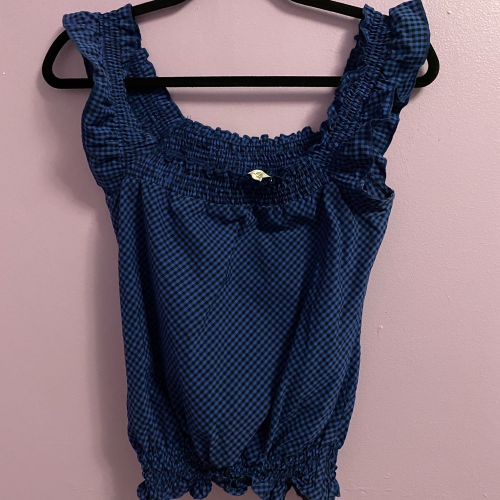 Neu look navy/black plaid sleeveless top